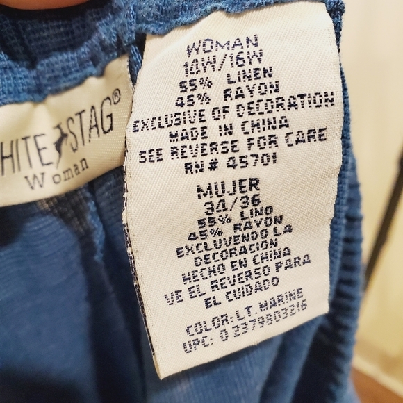 White tag women's blue linen blend capri comfy casual pants plus size 14… - Picture 8 of 9